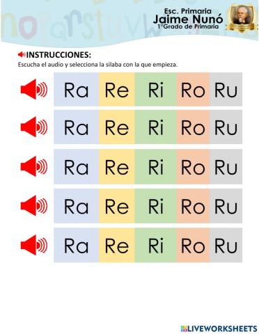 Silaba Rr y su vocal