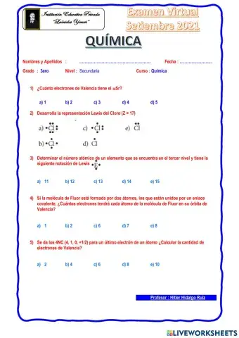 Examen de Quimica 3ero Sec