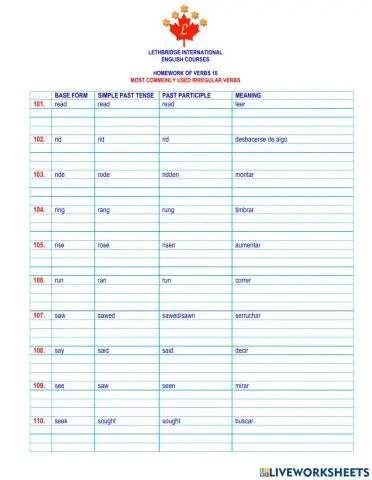 Homework of verbs 10
