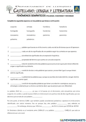 Fenómenos semánticos: polisemia, homonimia y paronimia