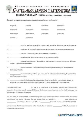 Fenómenos semánticos: polisemia, homonimia y paronimia