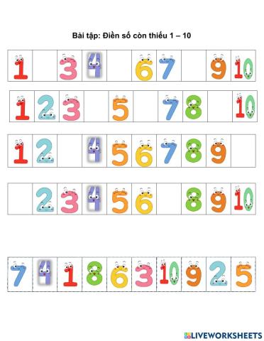 Điền số còn thiếu từ 1 - 10