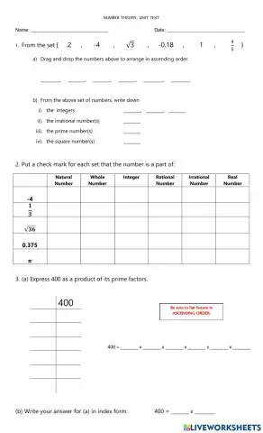Number Theory- Unit Test