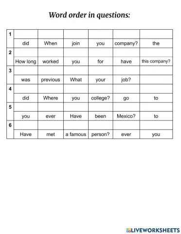 Word order in questions