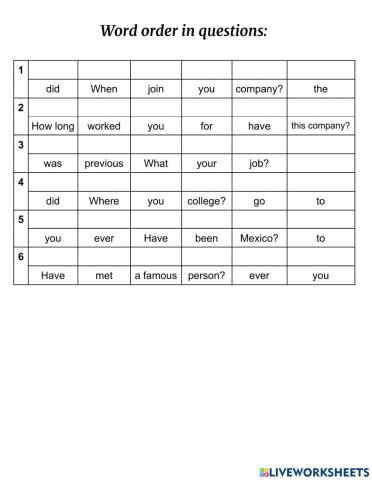 Word order in questions