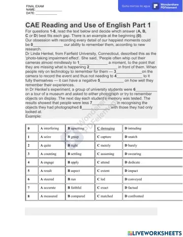 Cae reading comprehension and use of english