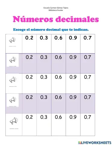 Reconocer números decimales