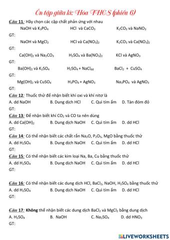 Ôn tập giữa kì Hóa THCS 06
