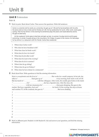 Communicative worksheet Unit 8