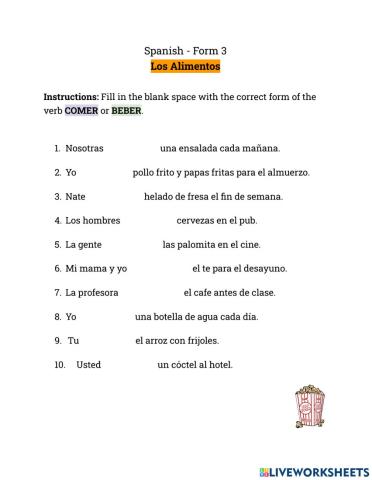 Los Alimentos Worksheet 2