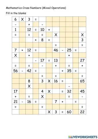 Math Cross Number Puzzle