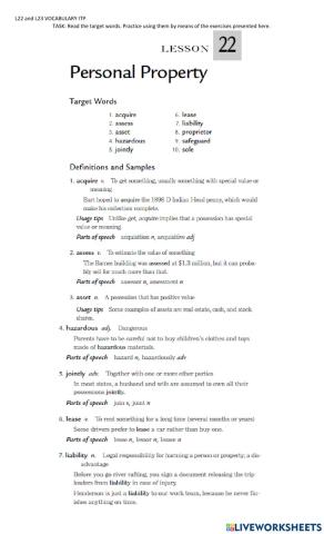 Vocabulary ITP L22 and L23