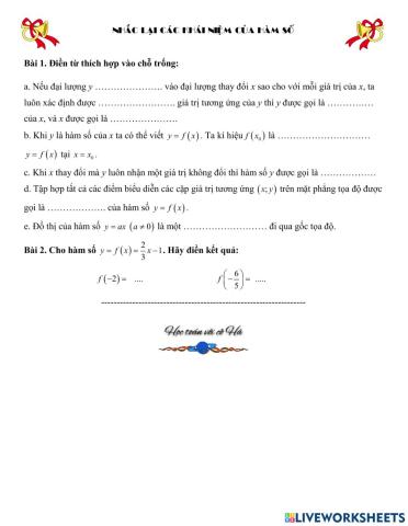 Nhắc lại các khái niệm hàm số