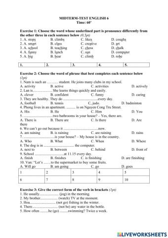 Midterm test English 6