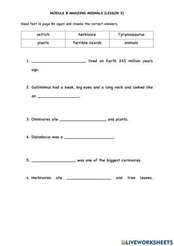 Module 8 amazing animals (reading)