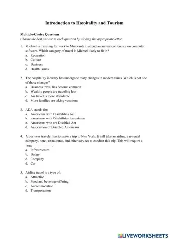 Introduction to Hospitality and Tourism