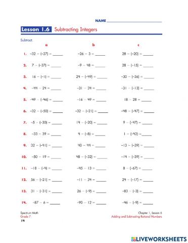 Subtracting Integers II