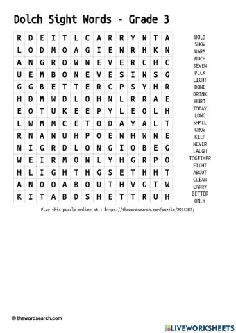 Dolch Sight Words Grade 3