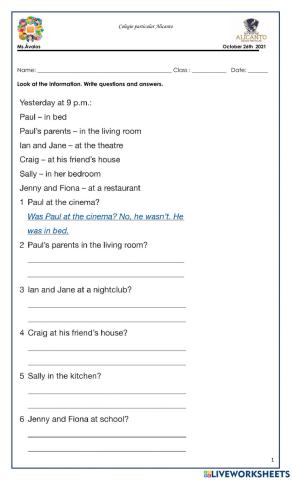 7º. past simple of to be