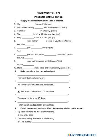 Friend plus 6 - review unit 2