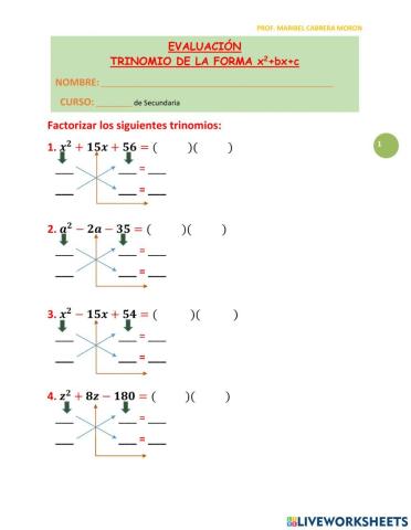Trinomio de la forma x2+bx+c