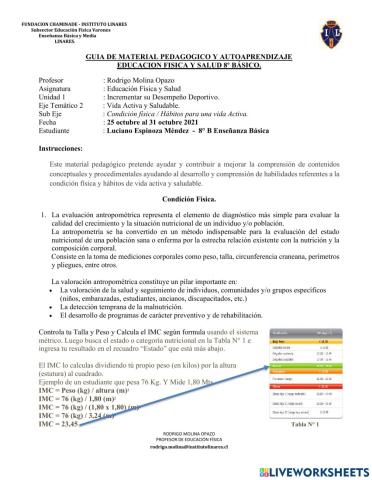 Ficha Única E. Física Luciano Espinoza Méndez 8° B I. Linares 2021