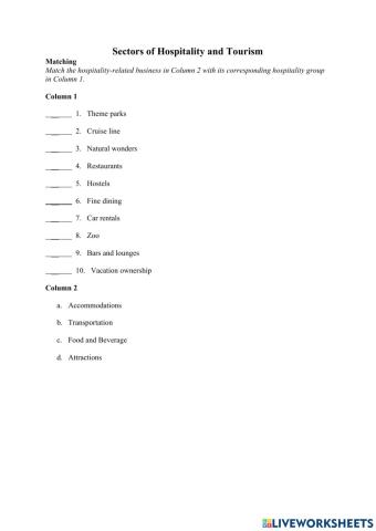 Sectors of Hospitality and Tourism
