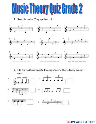 Music Theory Quiz Gr 2
