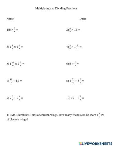 Multiplying and Dividing Mixed Numbers