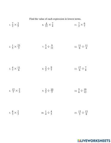 Multiplying and Dividing Fractions