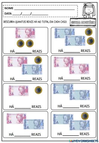 Sistema monetário (contagem de cédulas e moedas)