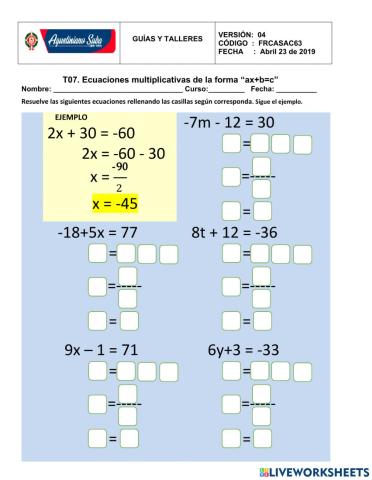 Ecuaciones de las forma -ax+b-c-