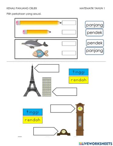 Matematik Tahun 1 Kenali Panjang Objek