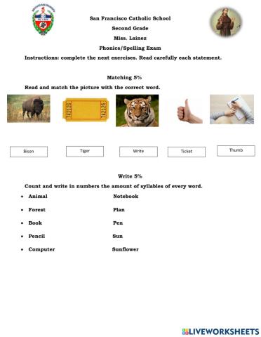 Phonics-Spelling Exam