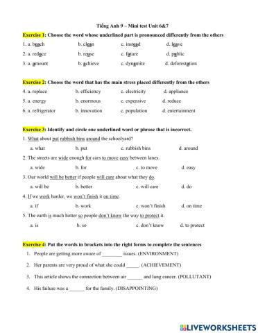 Grade 9 Mini Test U6-7