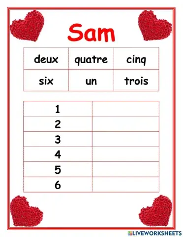 French Numbers 1-6