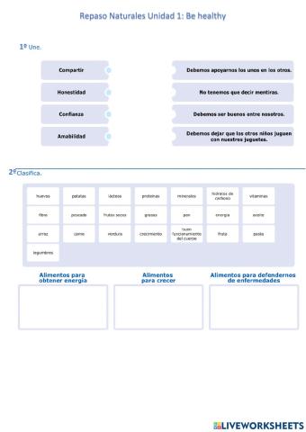 Repaso Naturales Unidad 1. Be healthy