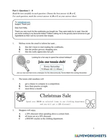 Peperiksaan Akhir Tahun (Form 1 Paper 1 Reading - 2021)