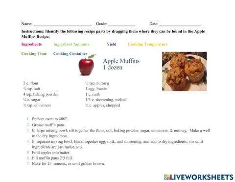 Identifying Recipe Part