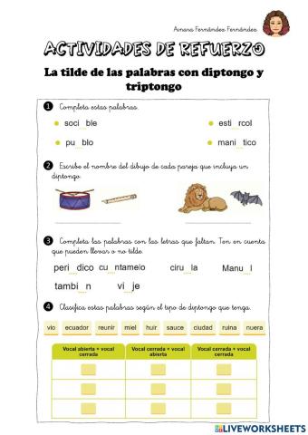La tilde de las palabras con diptongo e hiato