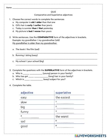 Quiz: Comparative and superlative