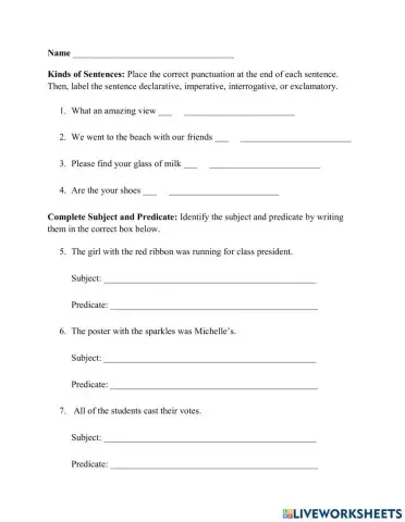 Sentences and Nouns Quiz