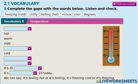 Temperature vocabulary