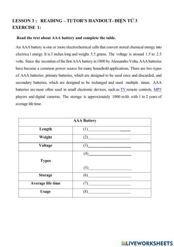 Lesson 3- reading- tutor's handout- điện tử 3