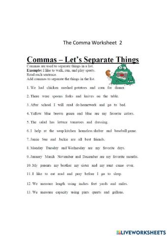 The Comma Worksheet 2