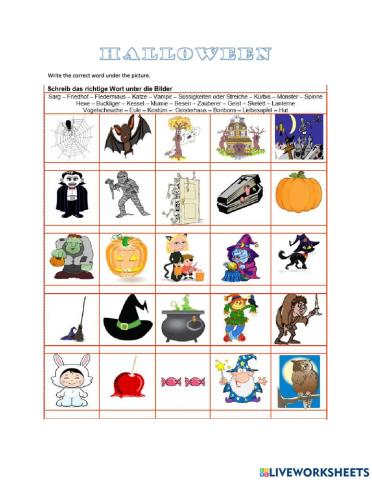 Halloween Wortschatz