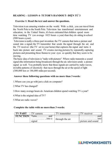 Lesson 4- reading- tutor's handout- điện tử 3