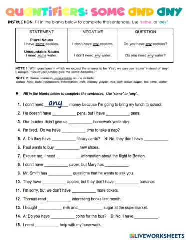 Quantifiers some and any