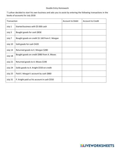 Double entry - stock of assets (increasing and decreasing)