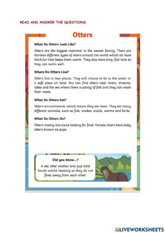Reading comprehension (otters)